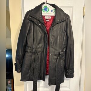 Pelle Studio Black Faux Leather Jacket with Red thinsulate Interior medium